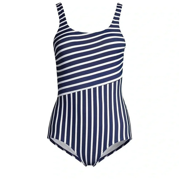 Lands End striped one piece swimsuit size 12 blue / white - Picture 1 of 6
